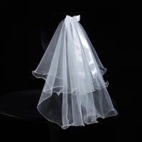 Velo De Novia En Estilo Vaticano Para Damas Con Dos Capas Y Cinturón De Satén Largo Hasta La Muñeca Blanco Con Headdress - details 0