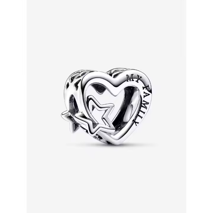 Pandora - Charm de corazón y Estrella familiar Calado-Plata de Lei - 1