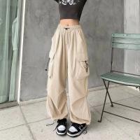 2024 Pantalones Casuales Para Mujer Tech Pantalones Sólidos Cintura Baja Con Cordón Pierna Ancha Estilo Baggy Y2k Streetwear Sobredimensionados - details 4