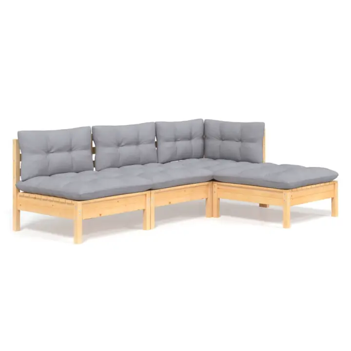 vidaXL Juego de muebles de jardín 4 pzas y cojines madera pino gris - 1