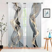 2 Piezas Cortinas De Arte Abstracto Aesthetic Impresión Línea Translúcidas Para Decoración De Sala De Estar Y Dormitorio - details 3