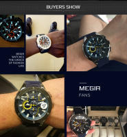 Reloj De Pulsera Militar Deportivo Para Hombre MEGIR Marca Top Resistente Al Agua Con Correa De Silicona Azul Y Calendario Automático Movimiento De Cuarzo - details 1