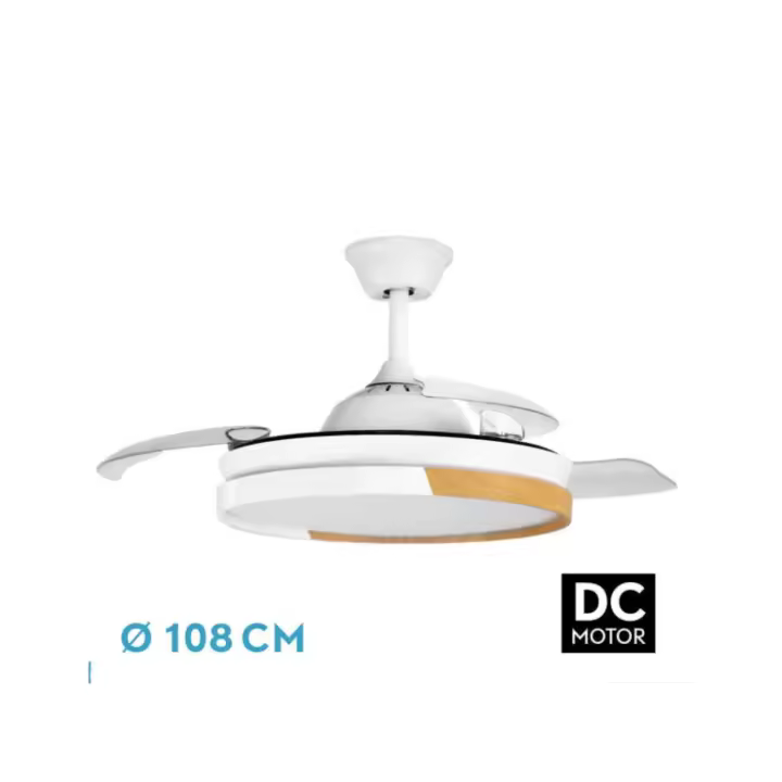 Fabrilamp - Ventilador Dc Emperador 72w Blanco/haya 3aspas Desplegables 106d 7200lm 3000-4000-6000k Remoto + Memoria+ Temporizador - 1