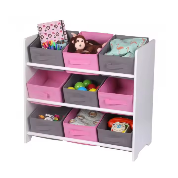 ARISE SHOP-Estantería de almacenaje para habitación infantil 9 cestas azul y gris,Rosa y gris - 1