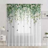 2 Piezas Cortinas De Ventana Decorativas Con Estampado De Planta Y Mariposa HD Digital Para Estilo Rústico Dormitorio Y Sala De Estar - details 6
