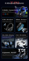 Auriculares Inalámbricos Profesionales TAIDU T01 Con Micrófono 2.4G Bluetooth Y Cable 50mm Para Gaming En PC Laptop Y Móvil - details 1