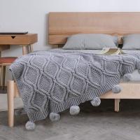 Manta de DOT de chenilla a Cuadros con pompones-Manta de Cama suave y Cálida Sofá (130x160cm)-Gris - details 3