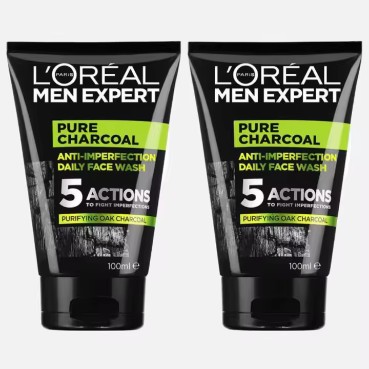 L'Oreal Men Expert - Gel limpiador Pure Charcoal - 2 Bote de 100ml (Caja de 2 x 100 ml) - Multipurificante, combate imperfecciones, impurezas, exceso de sebo, marcas y poros obstruidos, limpieza intensa, uso diario - 1