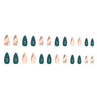 Juego De Uñas Postizas Press on Almendra 24Pcs Set Hojas Verdesoscuro Temperamento Dulce Uñas Artísticas Wearables Material Acrílico - details 4