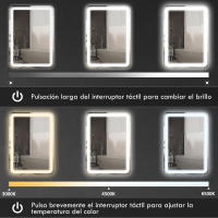 HOMCOM Espejo de Baño con Luces LED 50x70 cm Espejo de Pared Antivaho con 3 Temperaturas de Color Regulable y Función de Memoria Horizontal y Vertical - details 4