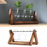 Vaso De Hierro Hidroponía Vintage Jarrón De Flor De Vidrio Con Marco De Madera Para Bonsái Decoración De Escritorio Y Hogar - details 5