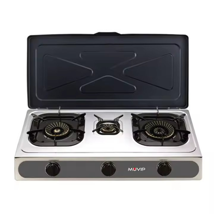 Muvip Parrilla de Acero Inoxidable - Quemador de Hierro Fundido - Quemadores desmontables - Base Antideslizante - Dimensiones: 71X37X12.3 cm - Color Plateado - 1