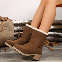 Botas De Invierno Para Mujer Con Forro De Pluma Suave Y Tacón Medio De Caucho. Botines De Cuña Modernos De Talla Grande. Estilo Coreano. Cierre Slip-on. - details 4