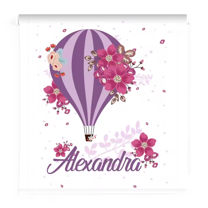 Estores Iroa - Estor enrollable infantil Globo Niña - Estor Infantil Personalizado Translúcido – Hecho a Mano en España, Diseño de Globo y Flores, Protección Solar - 1