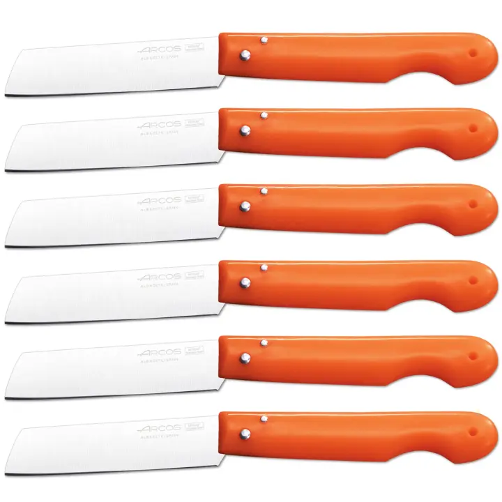 ARCOS Navaja Profesional - Navaja de Cocina (85 mm) - Acero Inoxidable Nitrum® - Mango de Polipropileno (Naranja) - PACK 6 - 1
