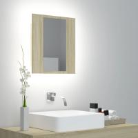 vidaXL Armario espejo de baño con luz LED acrílico 40x12x45 cm en color Blanco/Roble ahumado/Roble artisan y más | almacenamiento funcional diseño moderno para baño dormitorio sala - details 8
