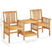 vidaXL Sillas de jardín con mesita madera maciza acacia 159x61x92 cm - details 6