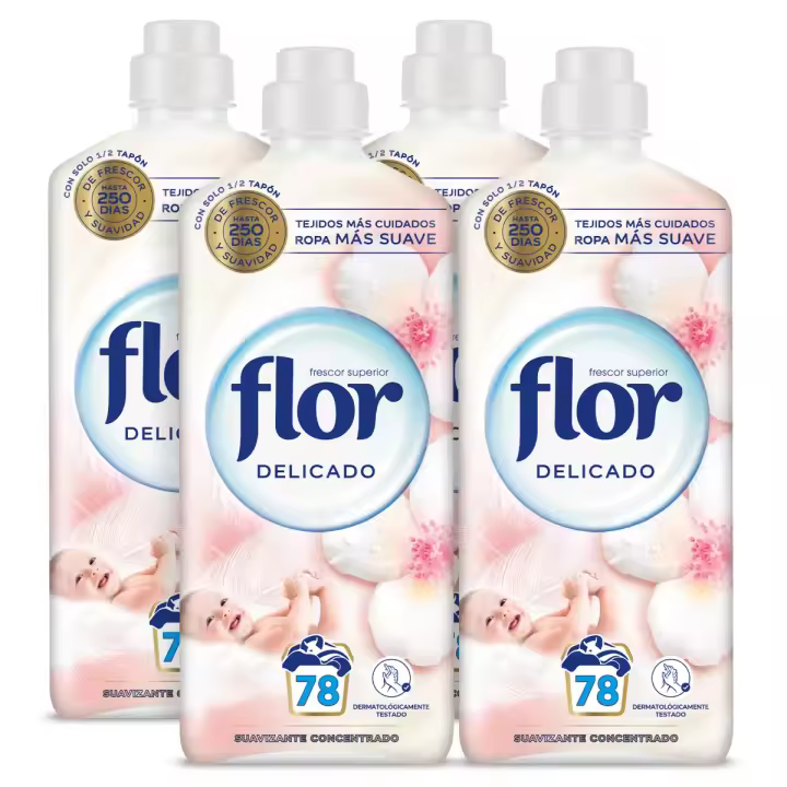 Suavizante Flor Concentrado para la Ropa x4, Twist Coco, Frutos Rojos, Melocotón, Delicado, Mediterraneo, Nenuco o Azul, 312 Lavados (4x 78 Lavados) - 1