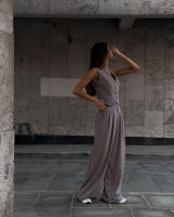 Conjunto de mujer, traje de señora para primavera y verano, chaleco sin mangas con cuello en V, pantalones wide-leg de corte relajado y caída fluida, conjunto casual. - details 11