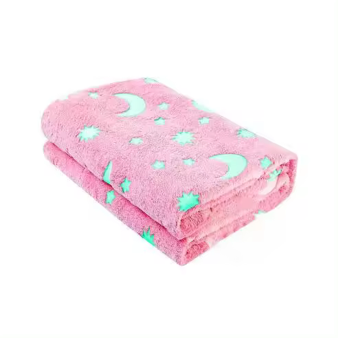 Mediawavestore Manta Mágica para Niños Rosa Estrellas Fluorescentes 170x180cm - 1
