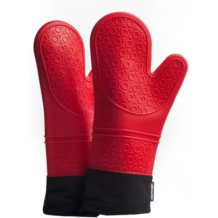 Manoplas Horno de Silicona Extendidos, Guante Horno Cocina Profesional, Guantes Antideslizantes Resistentes al Calor para Hornear Cocinar Barbacoa (1 Par, Rojo) - 1
