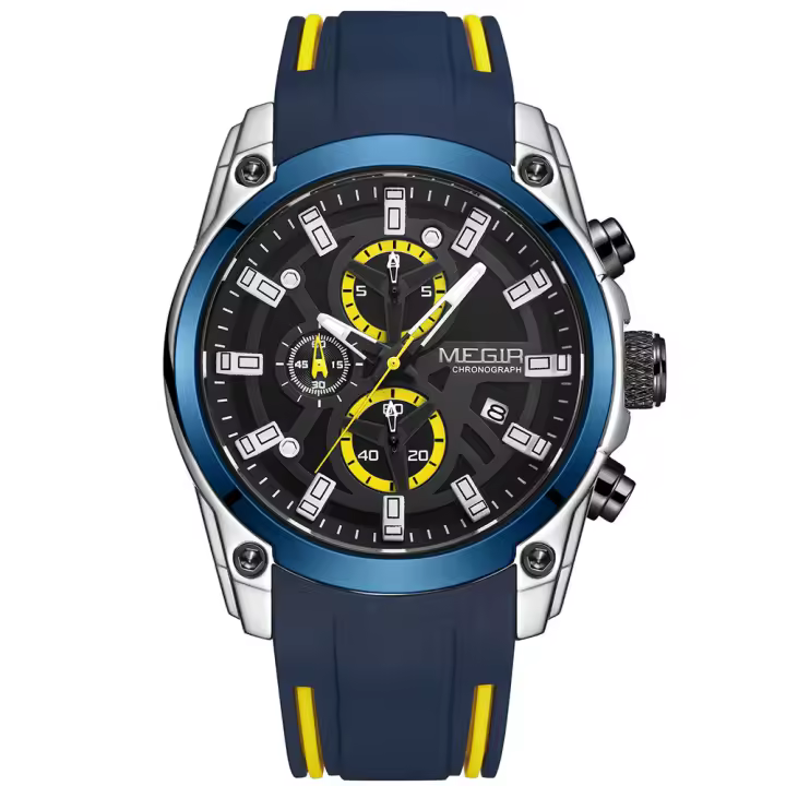 Reloj De Pulsera Deportivo Militar Para Hombre MEGIR Resistente Al Agua Con Correa De Silicona Azul Lujo Marca Top Mano Luminosa - 1