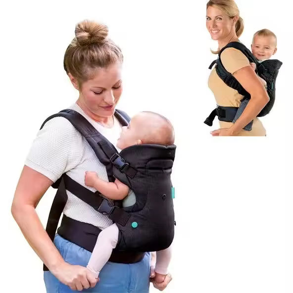 Portabebés 4 en 1 - Ergonómico - Convertible, con portabebés orientado hacia dentro y hacia fuera, delantero y trasero, para recién nacidos y niños pequeños de 3,6 a 14,5 kg, color negro - 1