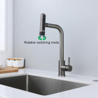 Grifo De Cocina Retráctil En Gris Y Negro Con 6 Modos Y Cabezal De Rociador Acero Inoxidable Mate Manillar Sencillo Montaje En Plato - details 1