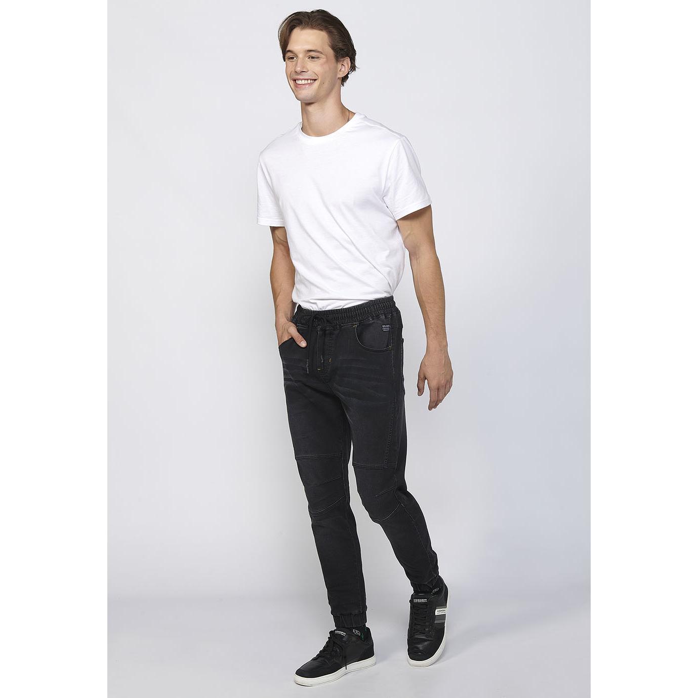 Koroshi Pantalón largo jogger slim ajustado en tobillos con cintura ajustable con goma y cordón para hombre | ropa casual