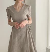 Vestido Largo De Algodón Y Lino Para Mujer Estilo Retro Vintage Con Manga Corta Diseño Sólido A-Line Cuello V Moda De Oficina - details 34