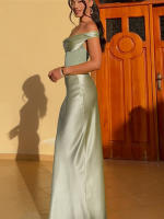 Vestido Maxi Sin Espalda Kliou Para Mujer Elegante Y Silky Simple De Hombros Descubiertos Sin Mangas Alineado Hasta La Rodilla Vestido De Fiesta De Calle Alta - details 10