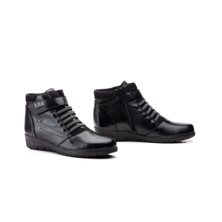 Mº5681 NEGRO Hecho en España Botín Mujer Piel NEGRO Velcro Elásticos Numeración: 35-41 Marca: JAM Color: NEGRO MODELO DE BOTIN CON PIELES NATURALES Y MUY SUAVES SUPER COMODAS CON CIERRE DE VELCRO Y CREMALLERA Y CORDONES ELASTICOS SUPER FUNCIONAL - 1