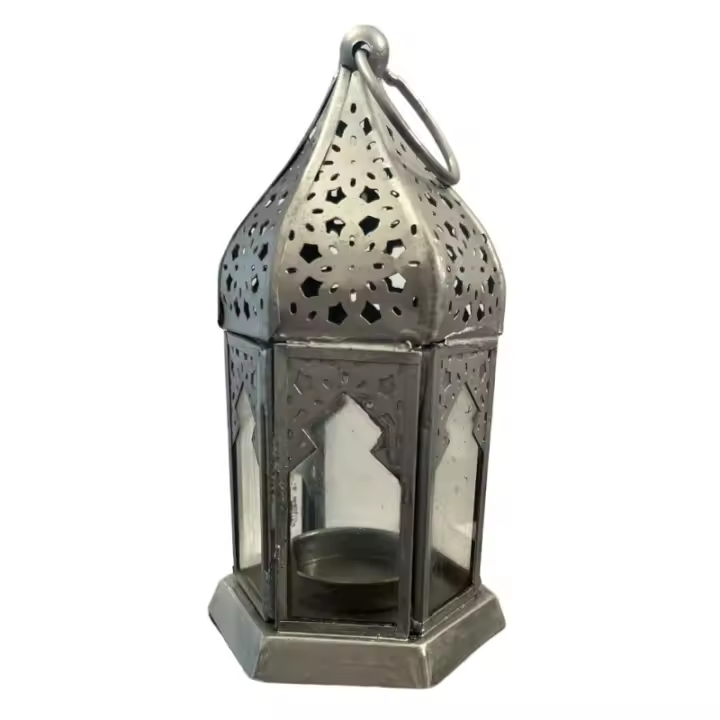 FAROL ORIENTAL CRISTAL - PLATA - 16x8x8cm -  ESTILO MARROQUÍ -1 Unidad - 1