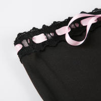 Vestido A-Line Sin Tirantes De Moda Coreana Con Lazo Y Contraste Para Mujeres Estilo Dulce Kawaii Corto De Cintura Empírica - details 3