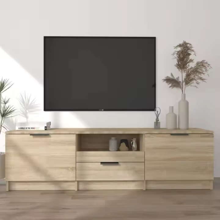 vidaXL Mueble de TV madera contrachapada roble Sonoma 140x35x40 cm - 1