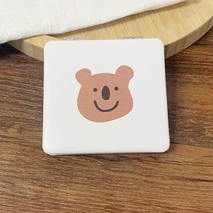Espejo De Maquillaje Portátil Doble Cara Pequeño De Peluche Oso Cartoon Para Mujeres Herramientas De Cosméticos - 1