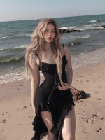 Vestido Mini De Playa Para Mujer Con Volantes Y Borlas Estilo Irregular Sin Mangas Cuello Bajo Sin Espalda Para Fiesta De Verano Alta Moda - details 2