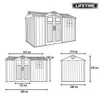 Lifetime - Caseta de jardín 7,6 m², suelo antideslizante, fabricada de polietileno HDPE, ventana, estantes incluidos, tejado inclinado, doble puerta con cerradura (candado no incluido), ideal para herramientas y almacenaje exterior - details 3