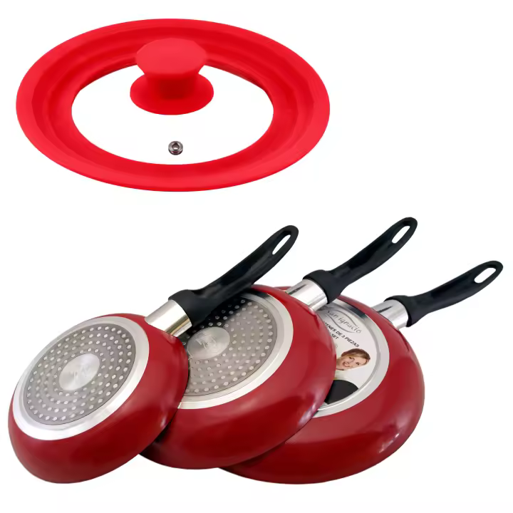 Set de 3 sartenes "SAN IGNACIO " con revestimiento en mármol Ø16 cm Ø20 cm Ø24 cm + tapa universal en color, de vidrio - 1