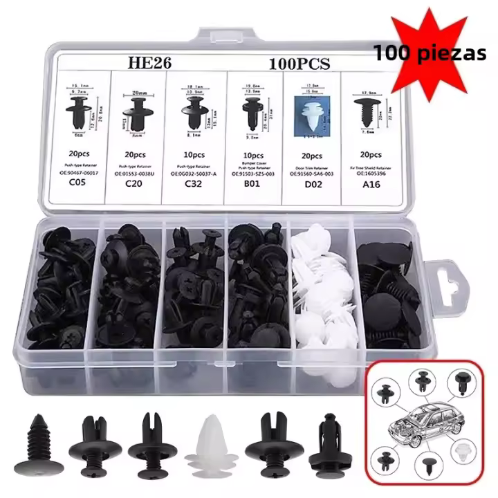 Kit De Clavija De Automóvil 100-800 Piezas Fender Rivet Clips Retenedor De Panel De Puerta De Parachoques Reparación De Auto - 1