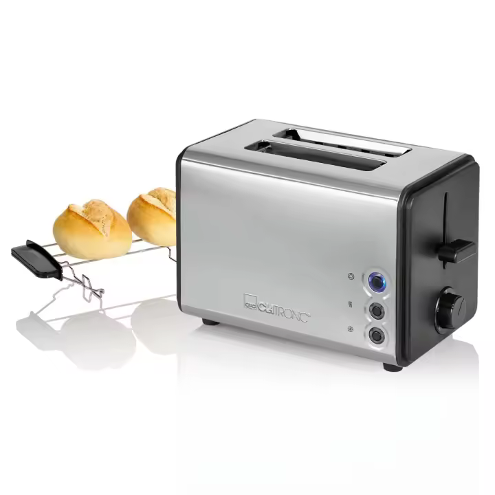 Clatronic TA 3620 Tostadora Pan, 2 Rebanadas, Regulador Nivel Tostado, 3 Funciones, Calienta Panecillos, Acero Inoxidable, 850W, Plata - 1