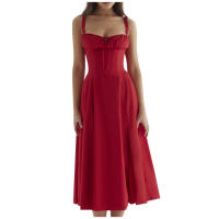 Vestido De Playa Para Mujer Con Estampado Floral Cuello Cuadrado Ajuste Frontal Y Abertura En Pierna Midi Polyester Sin Mangas Vestido De Noche - details 1