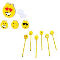 Lápices con gomas gigantes de emoticonos. Con 6 divertidas caras diferentes + Libretas emoticonos con 4 diseños. Un original y práctico regalo infantil para dar a niños y niñas en fiestas de cumpleaños, colegios o guarderías. - details 0