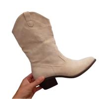 Botines Cowboy Mujer, Otoño Invierno, Antelina Bordado, Negros, Camel Marrón, kakhi, Zapato Cerrado Caña Alta, Tacón Bajo - details 7