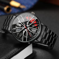 Reloj De Negocios Para Hombre 2PCS Moda Dial De Rueda De Coche 3D Reloj Deportivo Acero Inoxidable Análogo Quartzo Sin Caja - details 3