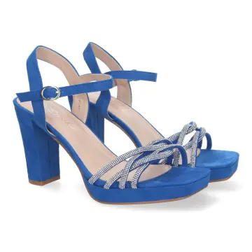 Tacon Cuadrado Zapatos Plataforma Azul Electrico Sandalias De