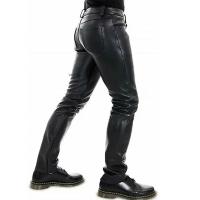 Pantalones De Cuero Para Hombre Estilo Punk Ajustados De Color Sólido Moto Piel PU Cierre De Botón Fly Midweight - details 5