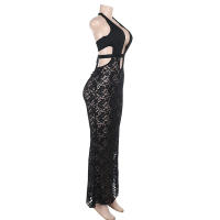Vestido Lace Transparente De Verano Para Mujer Maxi Playa Sin Mangas Halter Sin Espalda Bodycon Streetwear Polyester Spandex - details 4