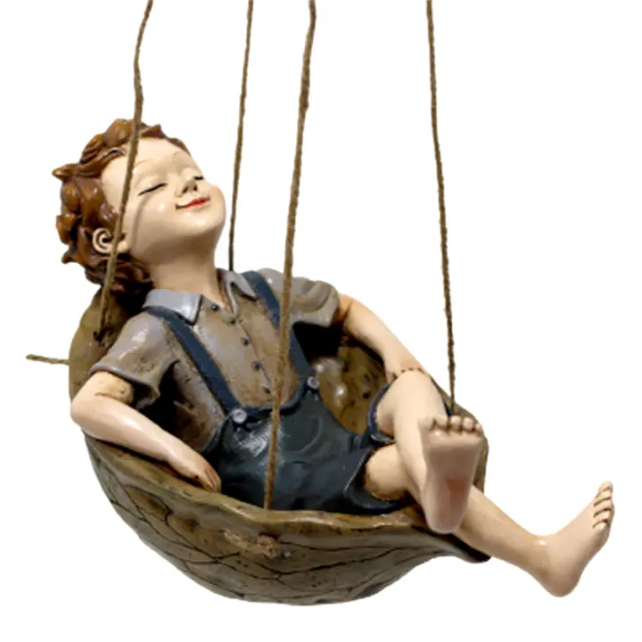 Estatua De Resina De Niño En Swings Para Jardín Accesorios De Ambiente Relajado Escultura Ornamental Para Oficina Hogar Y Sala De Estar - 1