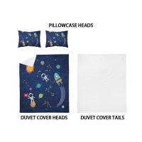 Juego De Cama 3 Piezas Estilo Espacial Con Patrón De Astronauta Y Cielo Estrellado Funda De Edredón Y 2 Fundas De Almohada Poliéster Cómodo Set De Cama - details 5